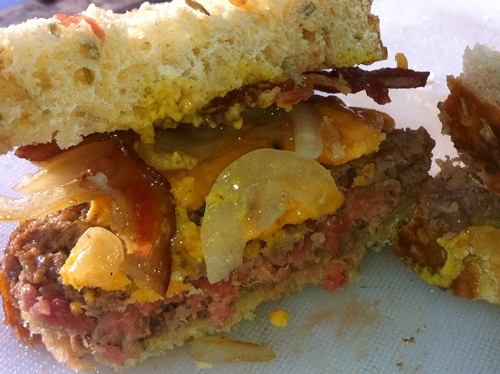 Bacon cheeseburger on sandwich bread