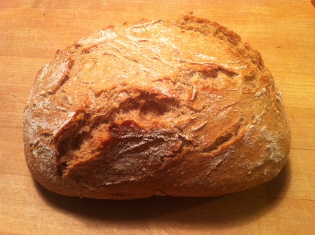 A beautiful loaf of whole wheat bread, never kneaded