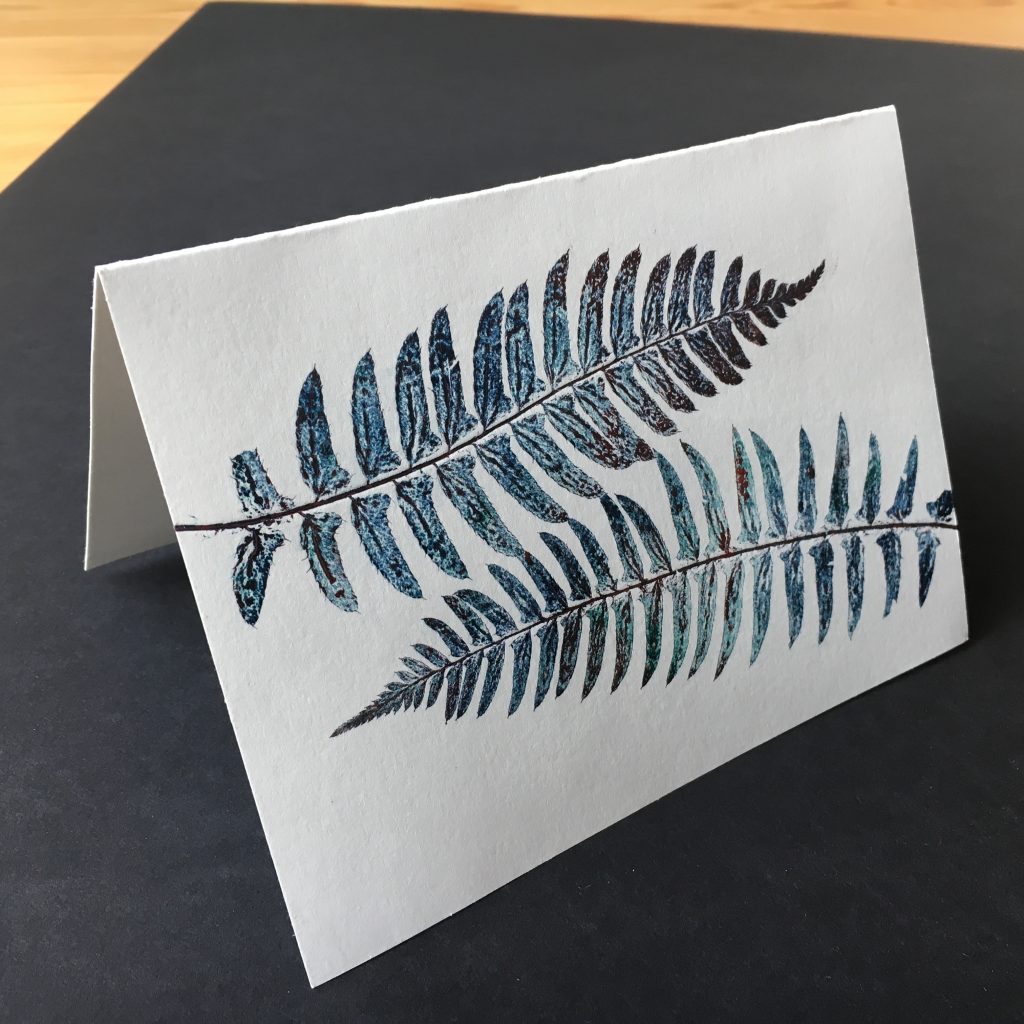 Hand-printed card with pressed and dried ferns, 2016