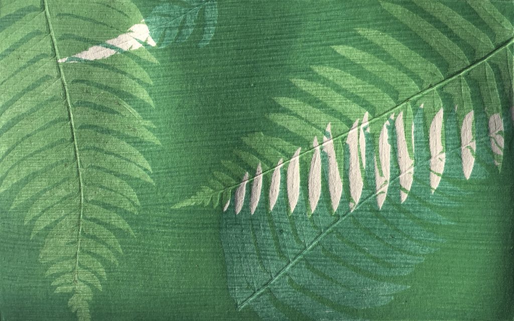 Detail of monoprint with ferns, 2015